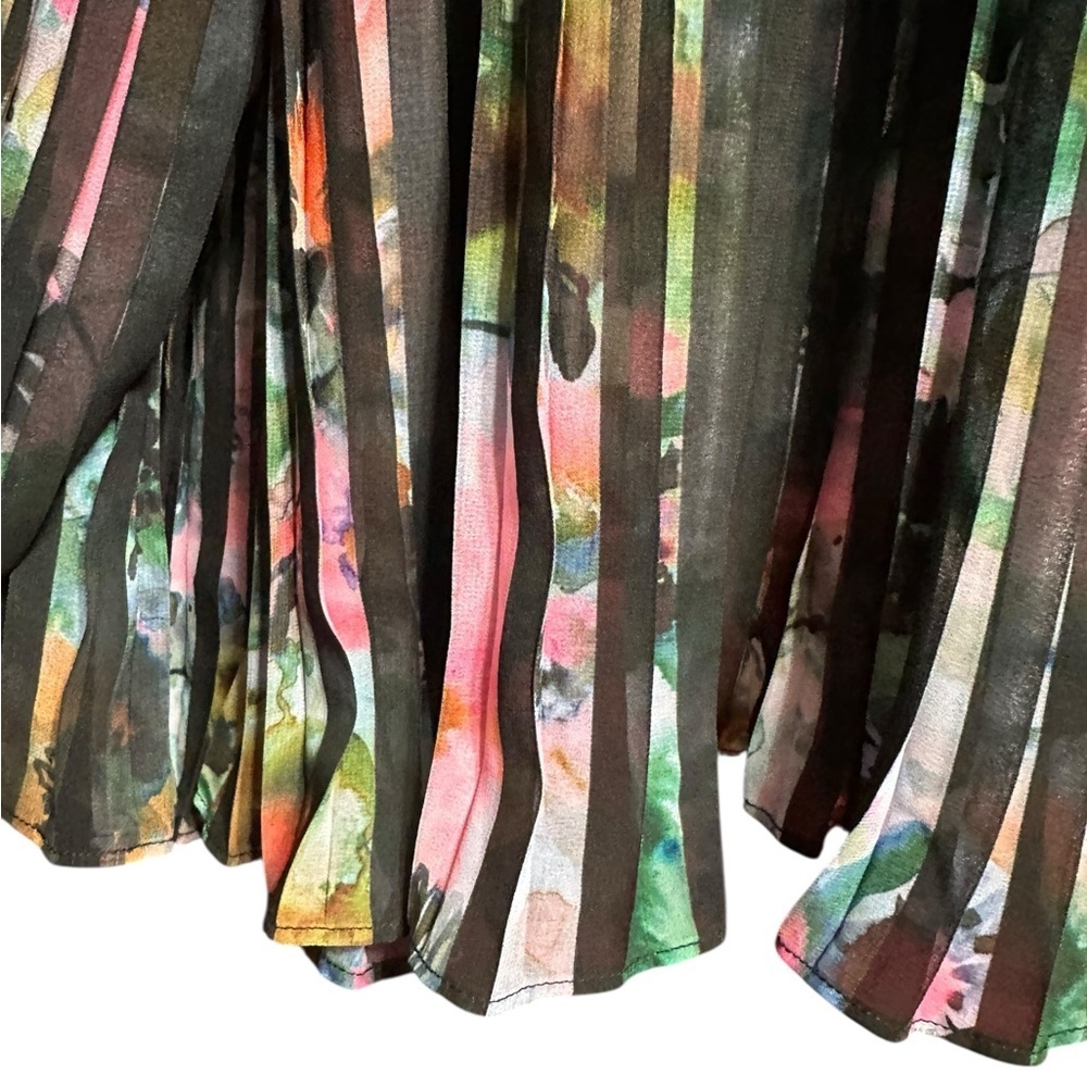 NWT Marie Oliver Black Stripe Jesse Ocean Tropical Silk Lurex Pleated Tie Blouse - Picture 6 of 6